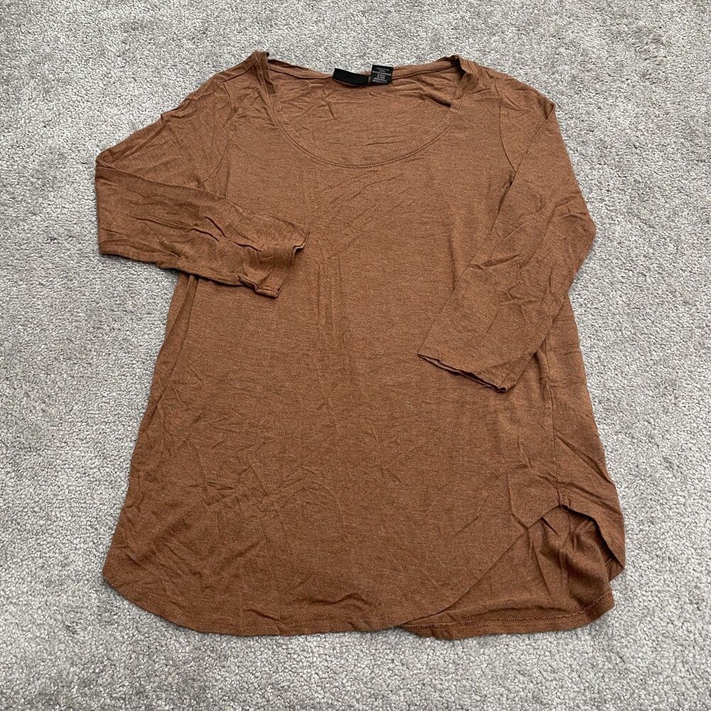 Tahari Tunic Blouse Womens XS Brown Long Sleeve Round Neck Casual Stretch Top